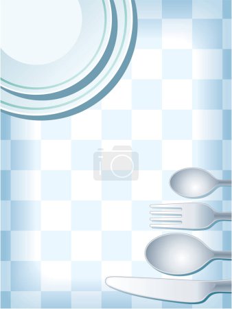 Téléchargez les illustrations : Endroit bleu avec plaque, fourchette, cuillère et couteau, vecteur - en licence libre de droit