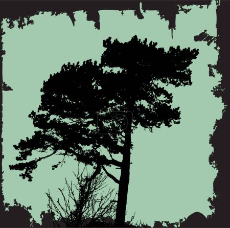 Illustration for Silhouette of a tree in summer with grunge style border - Royalty Free Image