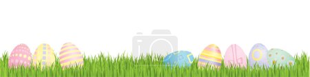 Ilustración de Huevos de Pascua en un prado con hierba - Imagen libre de derechos