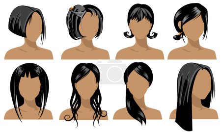 Téléchargez les illustrations : Ensemble de coiffures féminines - en licence libre de droit