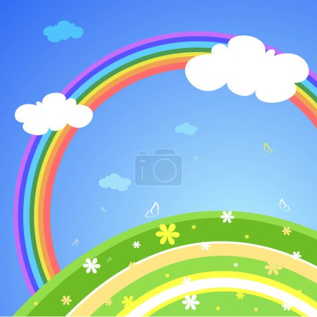 Illustration for Rainbow with clouds and sky, vector illustration simple design - Royalty Free Image