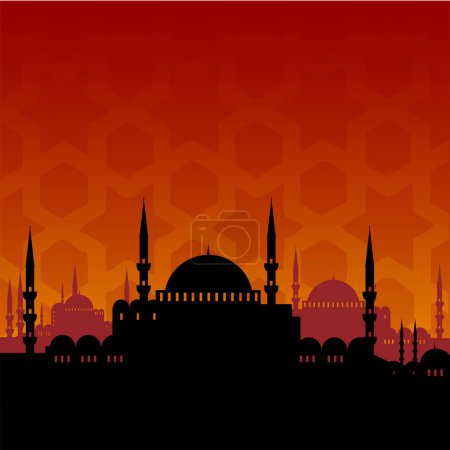 Illustration for Ramadan kareem mosque with silhouette - Royalty Free Image