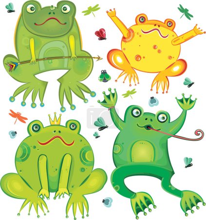 Ilustración de Conjunto de dibujos animados de ranas divertidas - Imagen libre de derechos