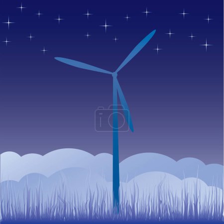 Téléchargez les illustrations : Éolienne sur le fond du ciel nocturne - en licence libre de droit