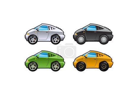 Téléchargez les illustrations : Jeu de quatre voitures modernes illustration vectorielle - en licence libre de droit