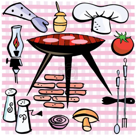 Illustration for Vector illustration of barbecue grill with meat - Royalty Free Image