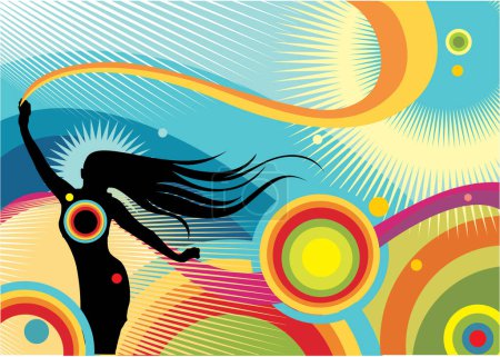 Illustration for Girl with long hair in the dance pose. - Royalty Free Image