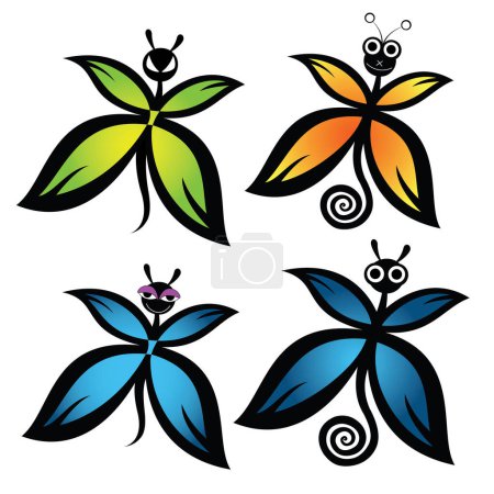 Téléchargez les illustrations : Ensemble de quatre papillons colorés, illustration vectorielle - en licence libre de droit