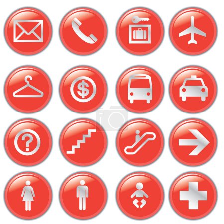 Illustration for Red icons set with white signs, vector illustration - Royalty Free Image