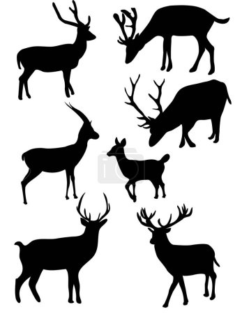 Ilustración de Conjunto de siluetas negras de ciervo - Imagen libre de derechos