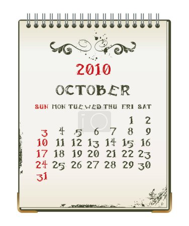 Illustration for October calendar 2010 fvector illustration - Royalty Free Image
