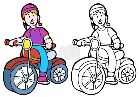 Téléchargez les illustrations : Illustration vectorielle d'un garçon avec vélo - en licence libre de droit