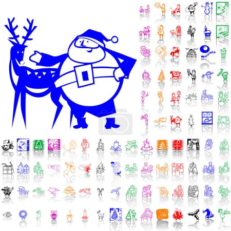 Téléchargez les illustrations : Ensemble d'icônes de Noël, illustration vectorielle - en licence libre de droit