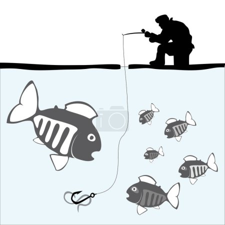 winter fishing on ice, vector illustration