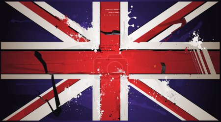 Téléchargez les illustrations : Le drapeau du Royaume-Uni peint sur l'illustration vectorielle du mur grunge - en licence libre de droit