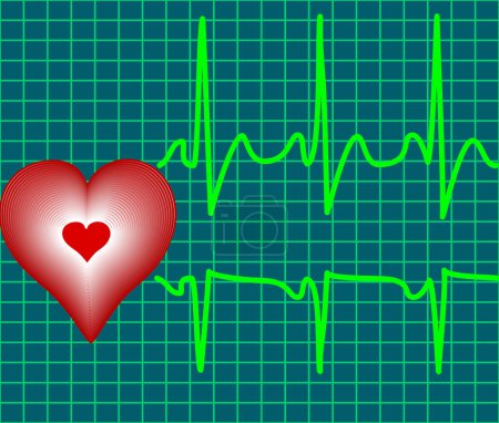Téléchargez les illustrations : Coeur avec cardiogramme et coeur rouge sur le fond. - en licence libre de droit