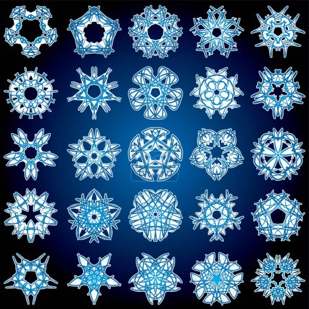 Illustration for Set of vector snowflakes, isolated on blue background - Royalty Free Image