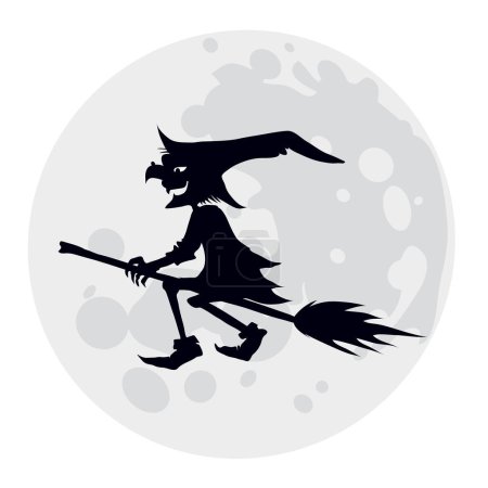 Ilustración de Noche de Halloween con diseño de ilustración vectorial de luna y bruja - Imagen libre de derechos