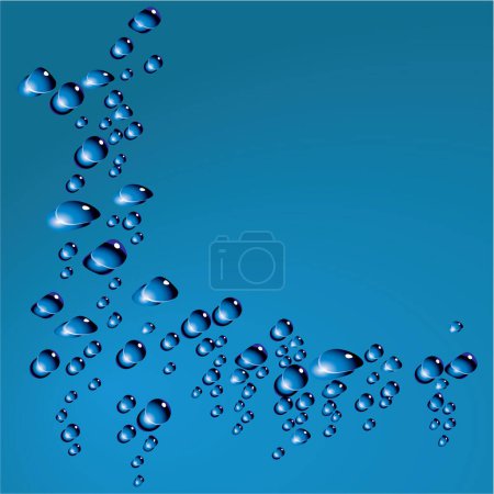 Téléchargez les illustrations : Gouttes d'eau sur fond bleu, illustration vectorielle - en licence libre de droit