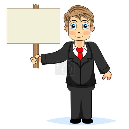 Téléchargez les illustrations : Personnage de dessin animé de l'homme tenant signe - en licence libre de droit