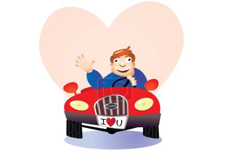 Téléchargez les illustrations : Jeune homme conduisant voiture vecteur illustration conception - en licence libre de droit