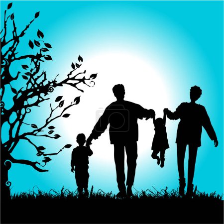 Ilustración de Silueta de familia con niños. ilustración vectorial - Imagen libre de derechos