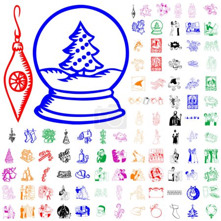 Téléchargez les illustrations : Ensemble d'icônes de Noël, illustration vectorielle - en licence libre de droit