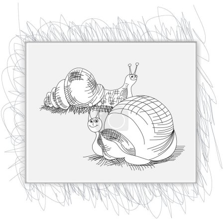 Téléchargez les illustrations : Escargot dessiné à la main, page à colorier pour enfants - en licence libre de droit