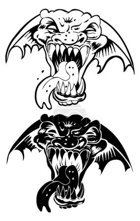 Ilustración de Dos dragón agresivo enojado y malvado con dientes afilados. - Imagen libre de derechos