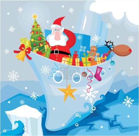 Téléchargez les illustrations : Joyeux Noël carte avec le Père Noël - en licence libre de droit