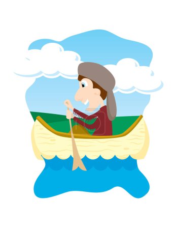 Illustration for Boy with canoe in river, vector illustration - Royalty Free Image