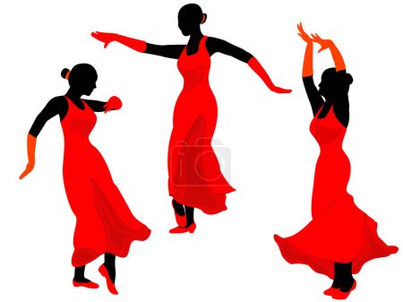 Illustration for Dancing girls, red dress - Royalty Free Image