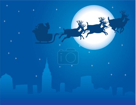 Téléchargez les illustrations : Santa Claus dans le traîneau du Père Noël la nuit - en licence libre de droit