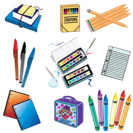 Ilustración de Vector conjunto de útiles escolares - Imagen libre de derechos