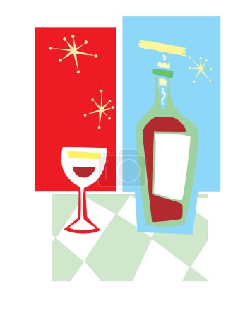 Téléchargez les illustrations : Bouteille de vin et illustration vectorielle en verre - en licence libre de droit