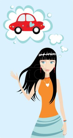 Illustration for Woman is dreaming about a car - Royalty Free Image