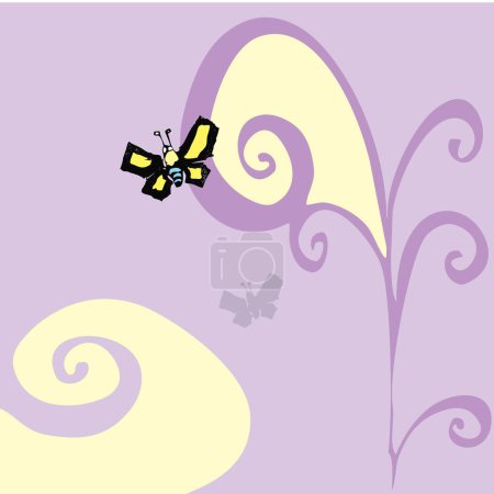 Ilustración de Ilustración de mariposa con flor sobre fondo púrpura - Imagen libre de derechos