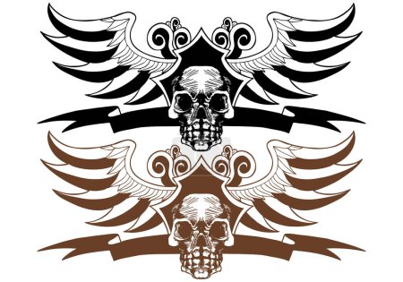 Téléchargez les illustrations : Crânes et ailes, conception de tatouage - en licence libre de droit