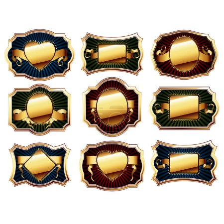 Ilustración de Set de insignias doradas aisladas sobre fondo blanco - Imagen libre de derechos