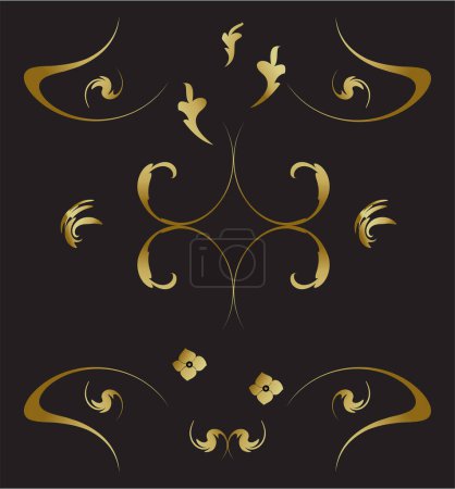 Illustration for Set of vintage gold floral elements - Royalty Free Image
