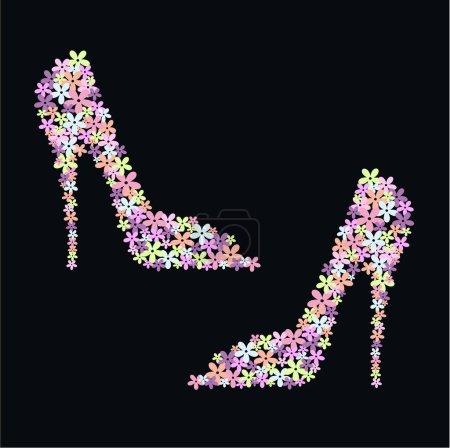 Téléchargez les illustrations : Image vectorielle d'une belle chaussure avec des fleurs - en licence libre de droit