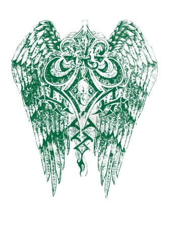 Téléchargez les illustrations : Croquis dessiné à la main, illustration tatouée des ailes d'un ange. - en licence libre de droit