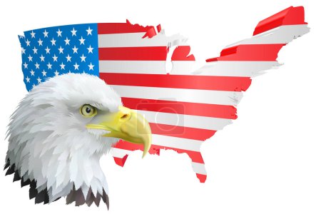 Ilustración de 3 d representación de un águila calva y una bandera americana - Imagen libre de derechos
