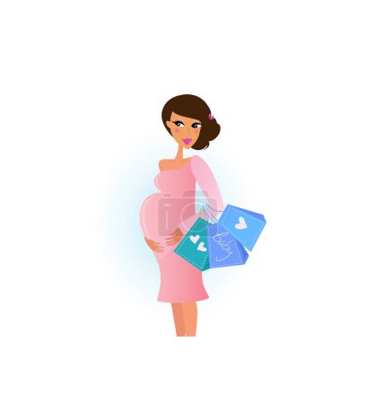 Illustration for Pregnant woman with gifts, vector illustration simple design - Royalty Free Image