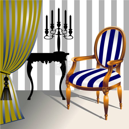 Ilustración de Interior clásico con ilustración de vector de silla - Imagen libre de derechos