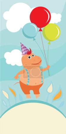 Ilustración de Tarjeta de cumpleaños con lindo pequeño dragón de dibujos animados. - Imagen libre de derechos