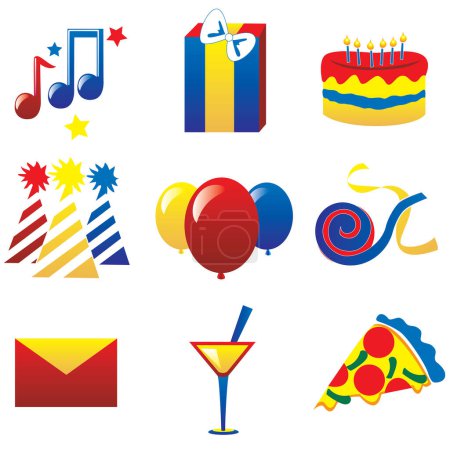 Illustration for Party icons set, flat design - Royalty Free Image
