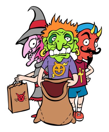 Téléchargez les illustrations : Halloween personnages de dessin animé illustration vectorielle - en licence libre de droit