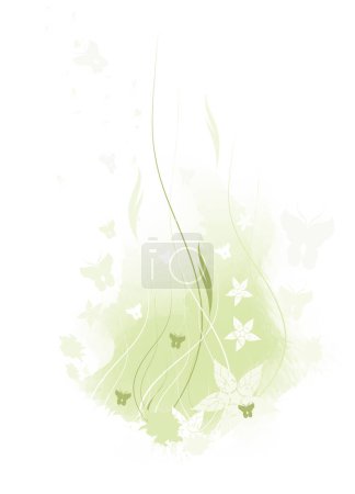 Ilustración de Vector de fondo con hojas verdes flores y mariposas - Imagen libre de derechos