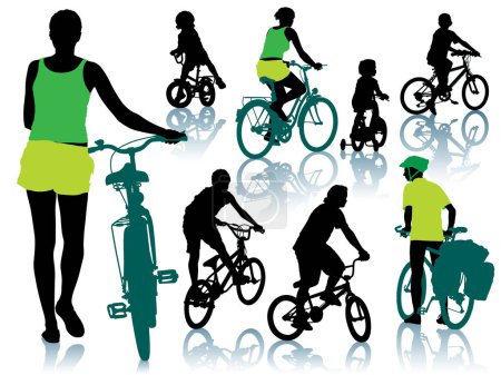Téléchargez les illustrations : Ensemble vectoriel de cyclistes. silhouettes de personnes - en licence libre de droit